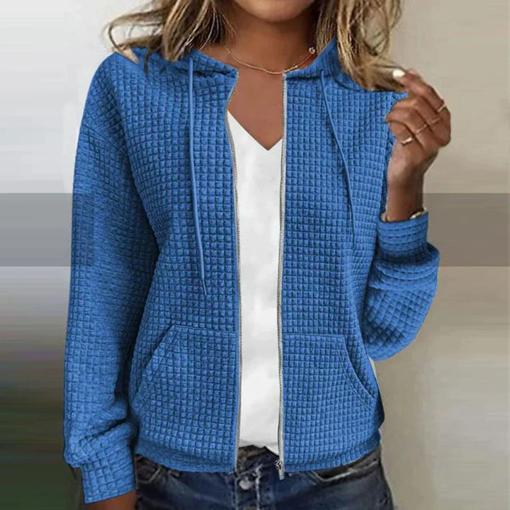 Stylish women's zip-front comfort jacket. Cozy outerwear, a versatile layering piece for casual & everyday fashion.