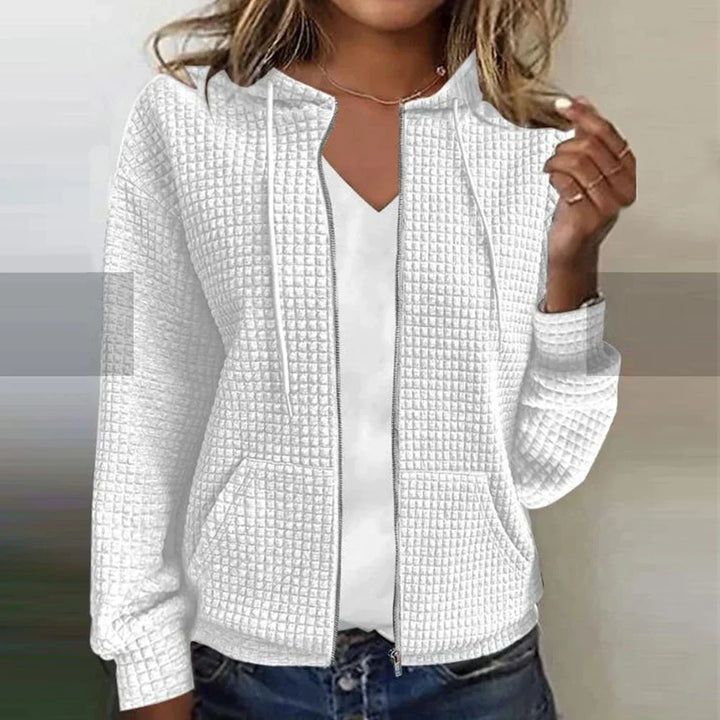 Cozy women's zip-up jacket, designed for ultimate comfort and versatile everyday style. Soft outerwear fashion.