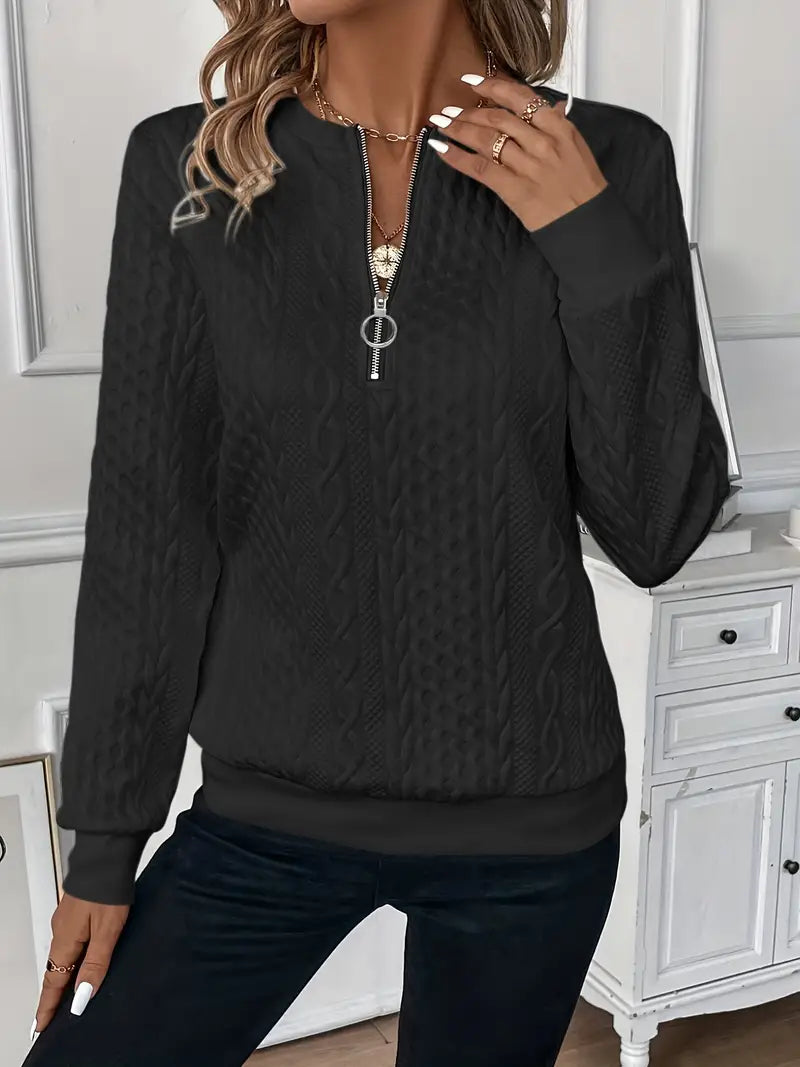 Back view of a women's versatile long-sleeve sweater, highlighting the quality and cozy knit.
