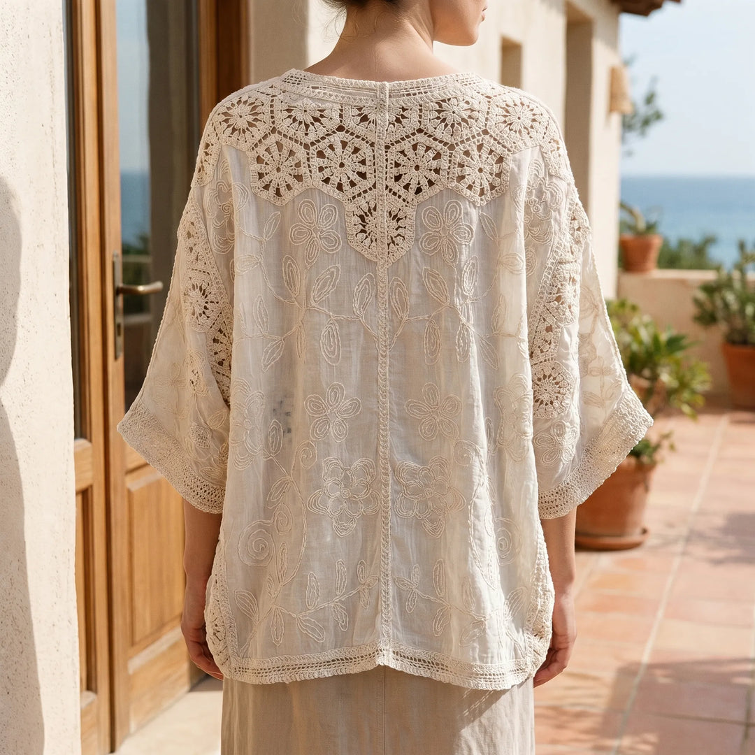 Women's cream bohemian lightweight cardigan, open-front and stylish, perfect for summer fashion or a beach cover-up.