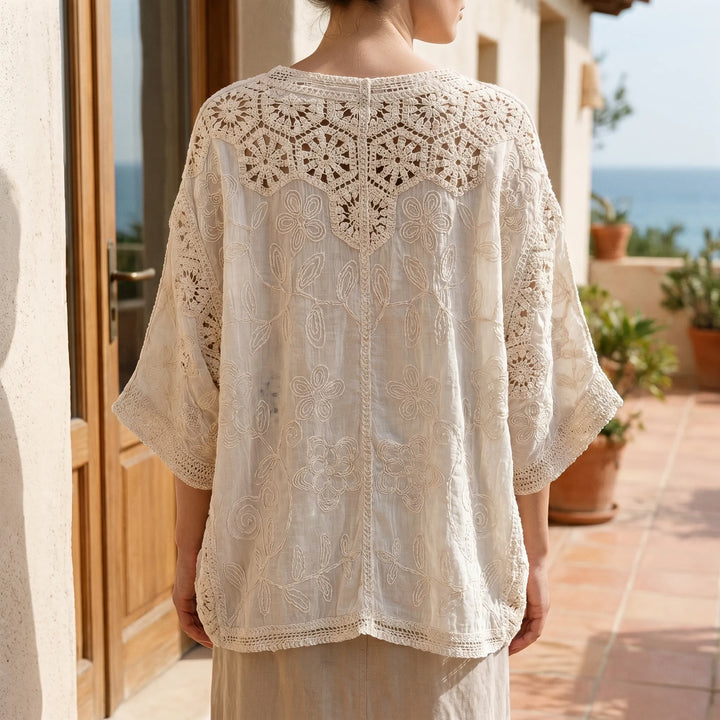 Women's cream bohemian lightweight cardigan, open-front and stylish, perfect for summer fashion or a beach cover-up.
