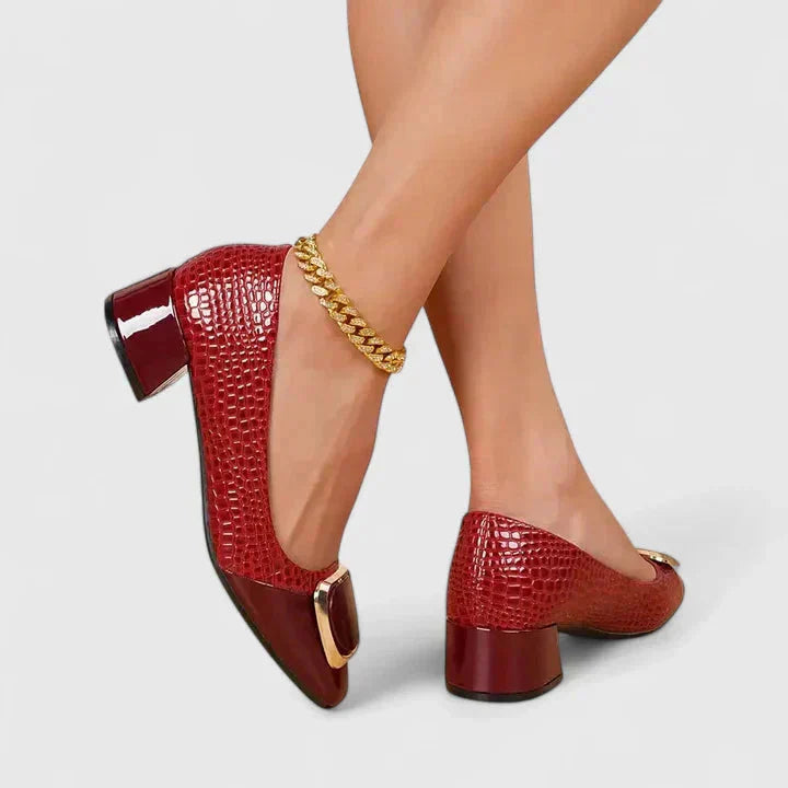 Stylish women's croc embossed loafers, comfortable block heel for office & elegant wear.