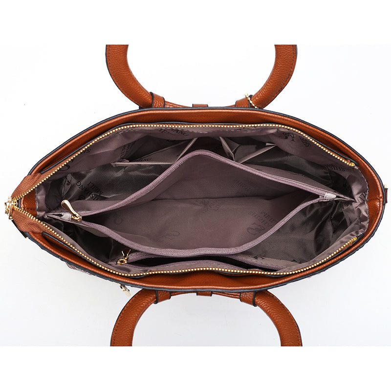 Elegant women's faux leather shoulder bag with vintage croc embossing & unique round handle.