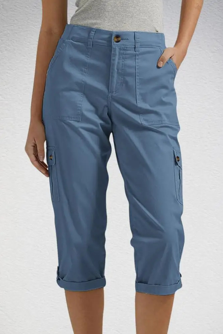 Women's casual cropped cargo pants with a comfortable relaxed fit, ideal for everyday wear.