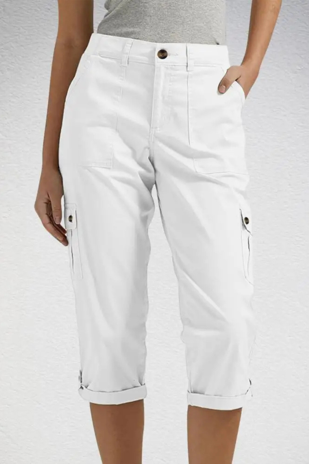 Versatile women's cropped cargo pants, perfect for hiking, travel, and casual everyday wear.