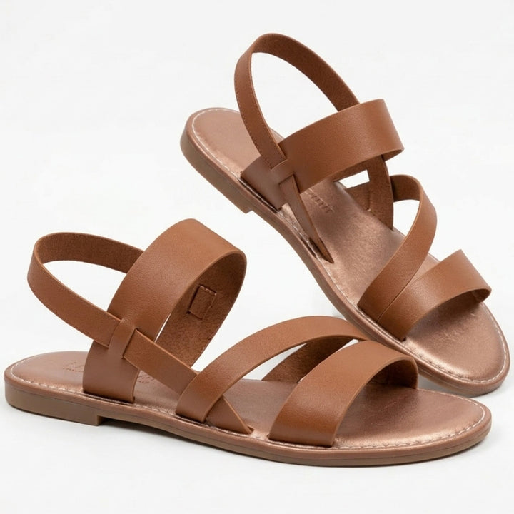 Women's crossover strap open toe flat sandals, comfortable for summer casual wear.