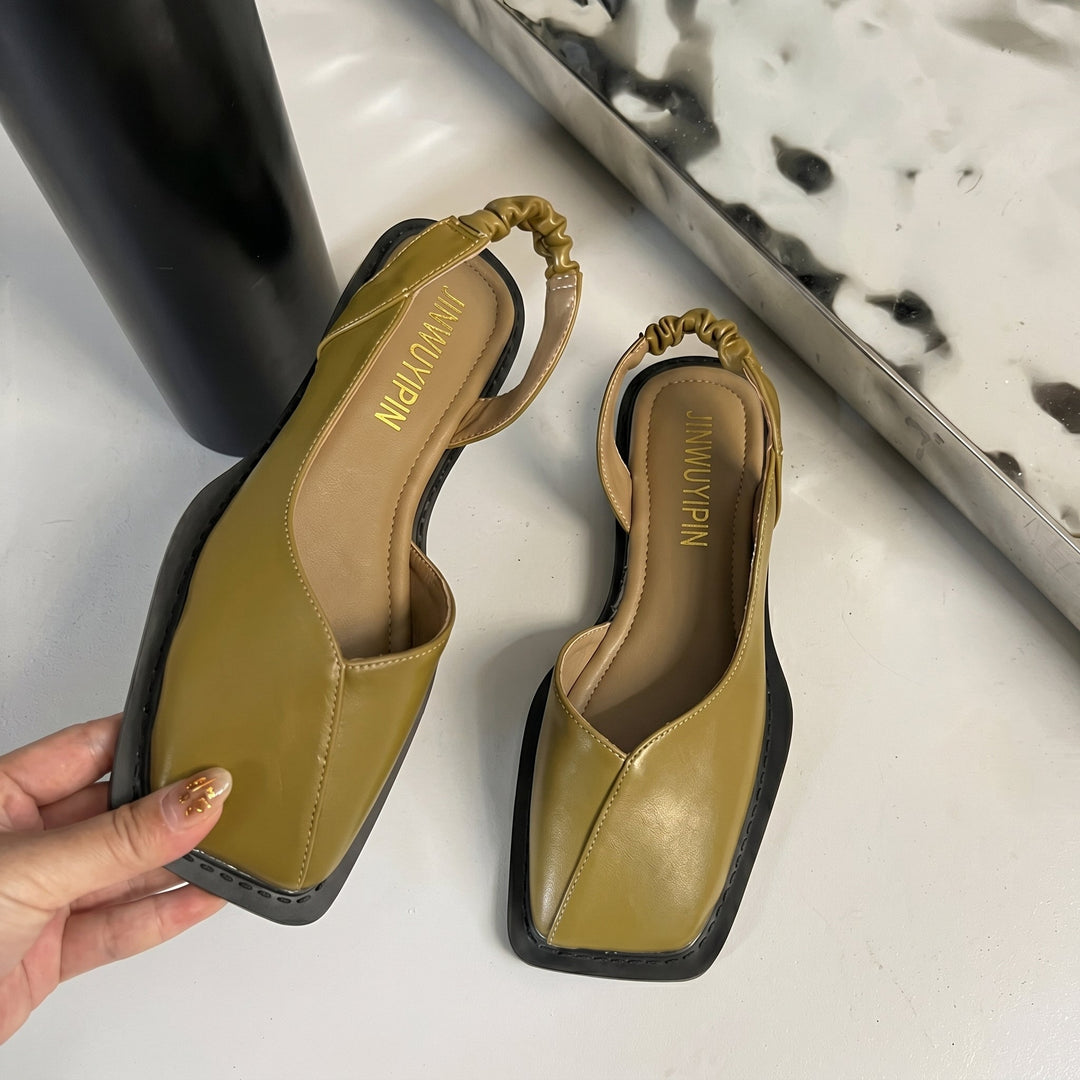 Stylish women's slingback sandals with a modern square toe and low block heel, offering comfort for spring fashion.