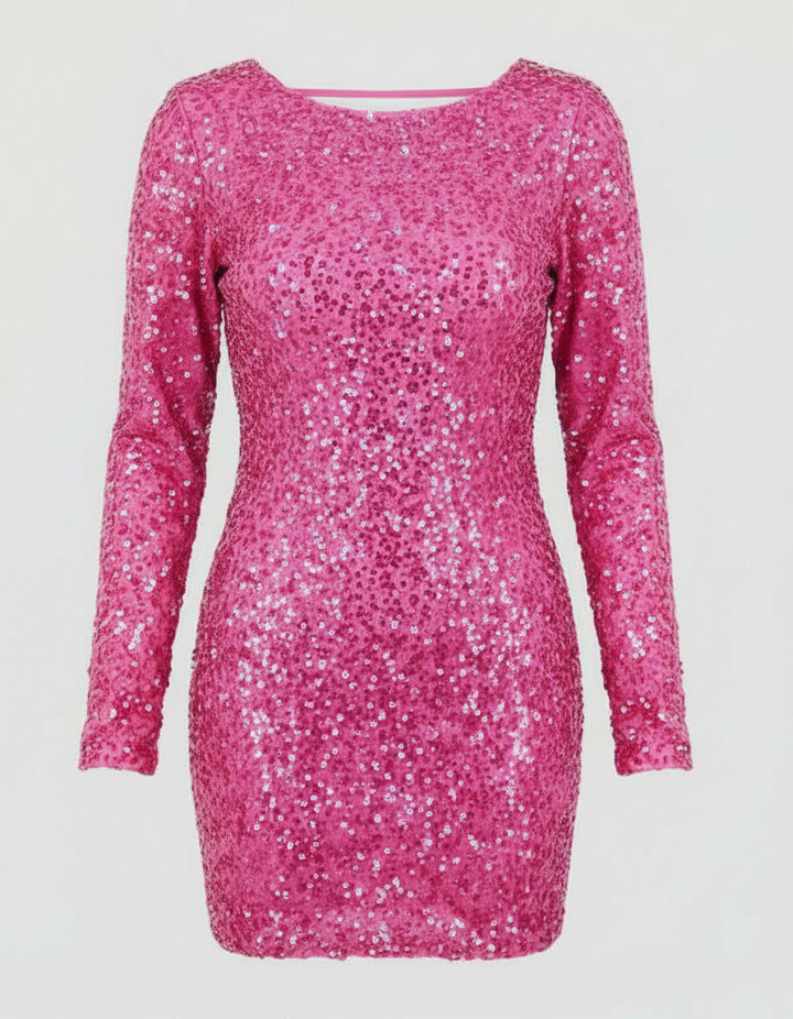 Stylish women's bodycon sequin mini dress featuring long sleeves and an open back, great for cocktail parties.