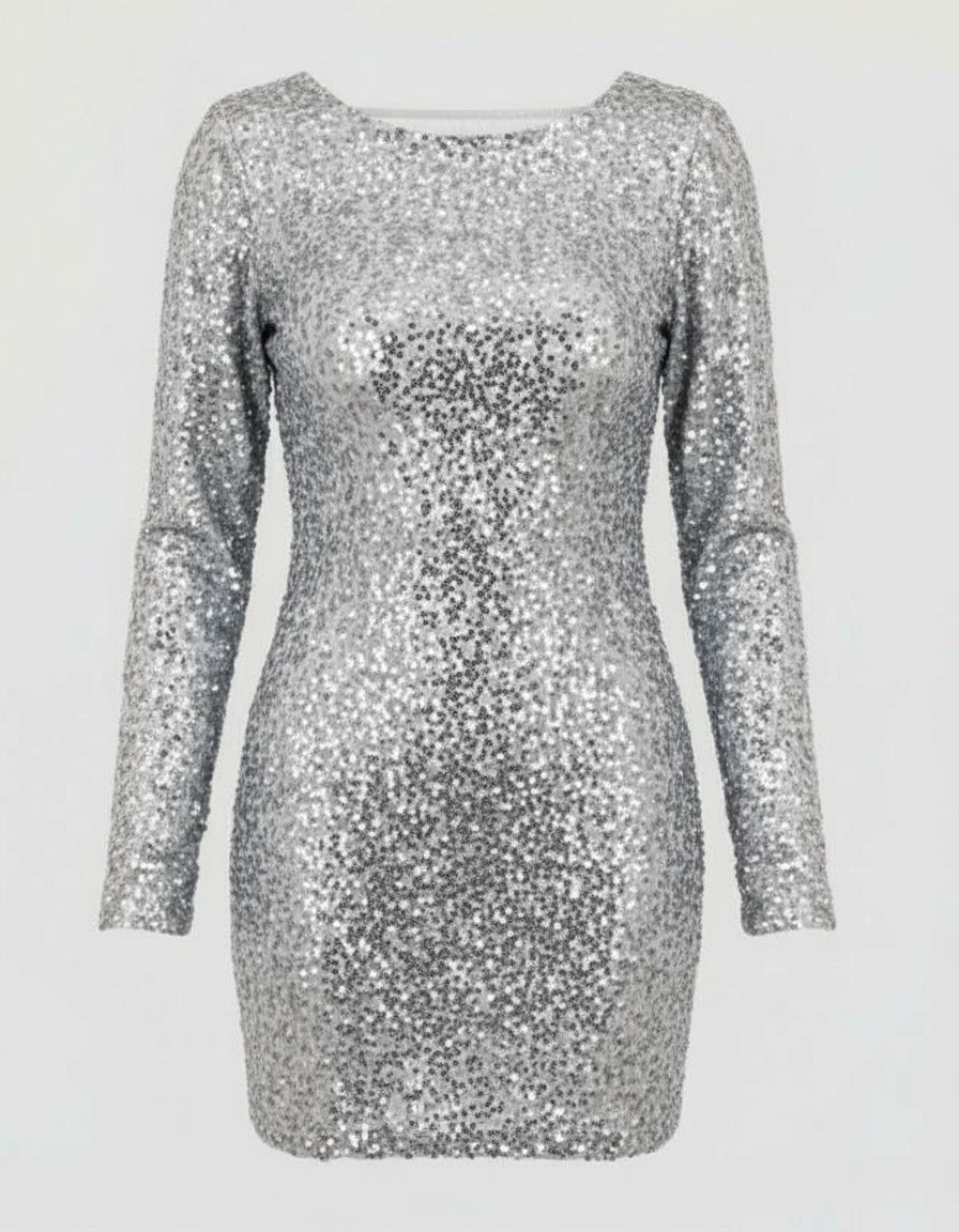 Elegant women's open-back mini dress, adorned with dazzling sequins; a perfect bodycon party and evening dress.