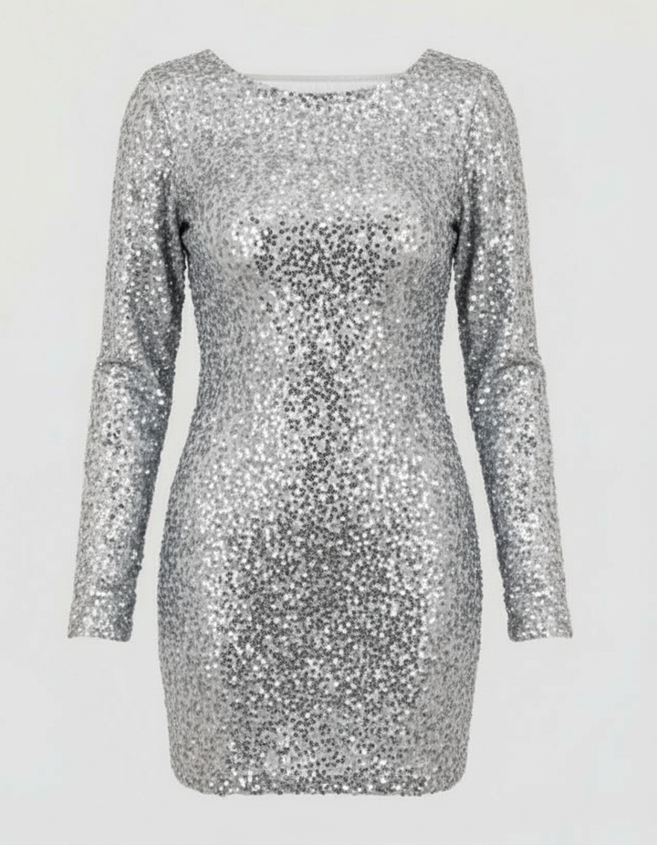 Elegant women's open-back mini dress, adorned with dazzling sequins; a perfect bodycon party and evening dress.