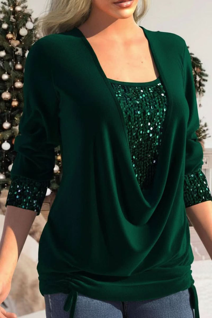 Women's sequin long sleeve top, dazzling with a plunging neckline. Perfect for evening parties & events.