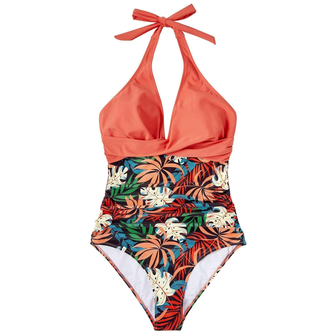Women's deep V one-piece swimsuit, a timeless piece for any beach trip.