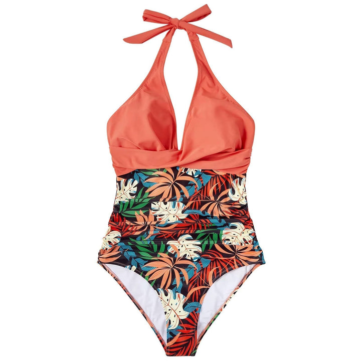 Women's deep V one-piece swimsuit, a timeless piece for any beach trip.