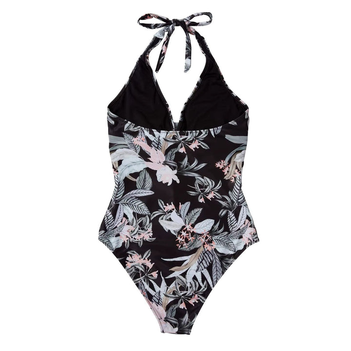 Ready for summer: Women's deep V one-piece swimsuit with chic halter detail.