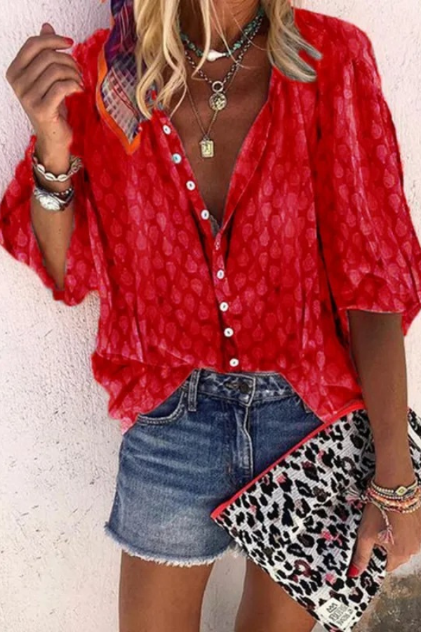 Stylish women's airy button blouse, perfect for spring & summer. Relaxed fit, long sleeves, great for casual or elegant looks.