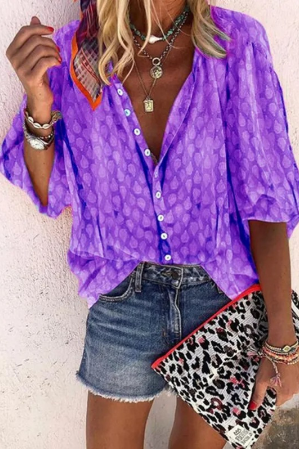 Chic women's versatile airy button blouse. Elegant long sleeve top, ideal for spring & summer fashion, styled for everyday.