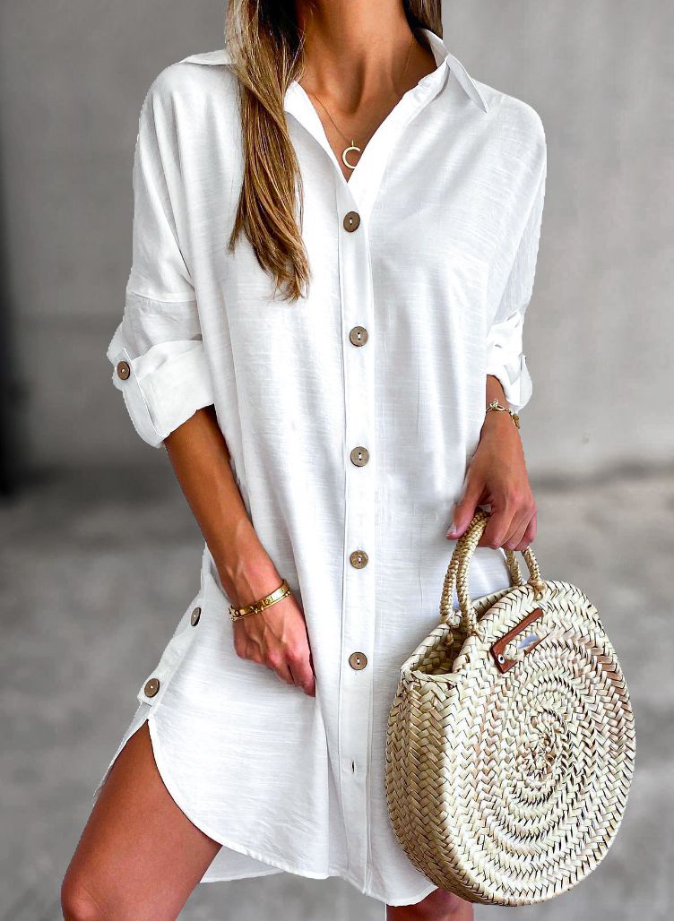 Pink oversized shirt dress for women. Casual button-down summer dress, versatile as a short beach cover-up.