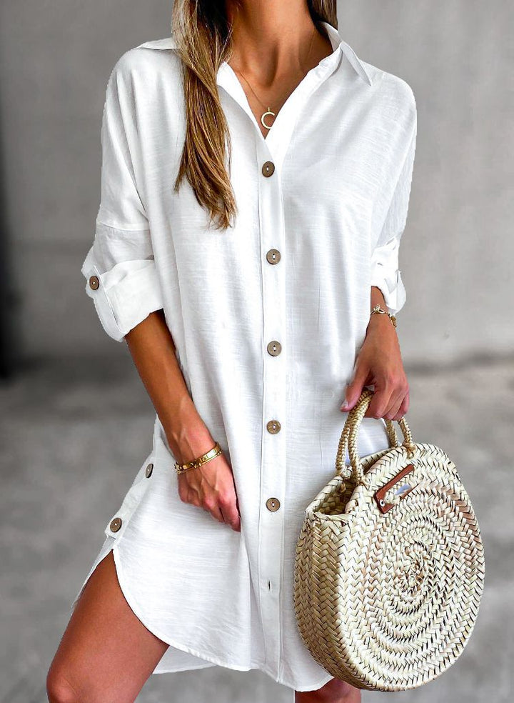Pink oversized shirt dress for women. Casual button-down summer dress, versatile as a short beach cover-up.