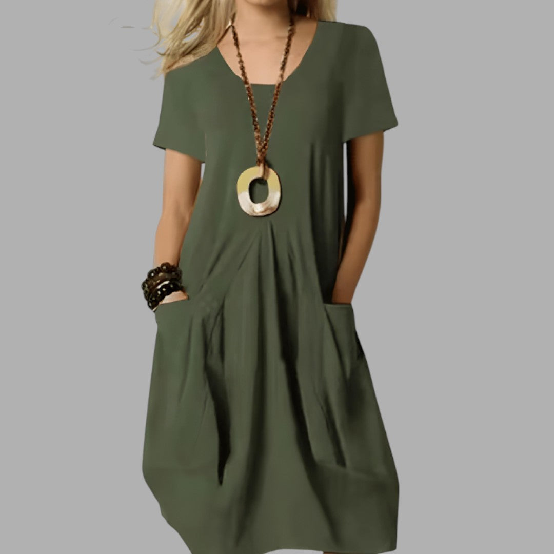 Women's effortless casual midi dress for comfortable everyday style. Perfect for spring & summer fashion.