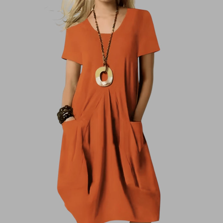 Comfortable women's midi dress, ideal for summer & spring daily wear. Effortless casual fashion for women.
