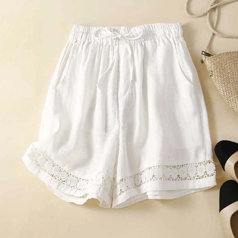Women's effortless floral shorts with elastic waist for comfortable summer casual wear.