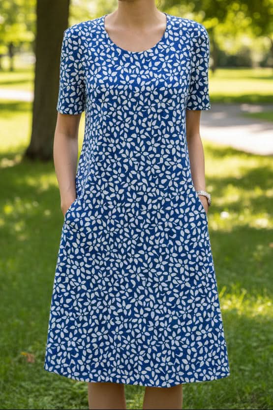 Polka dot women's knee length dress. Effortless style for comfortable, versatile fashion.