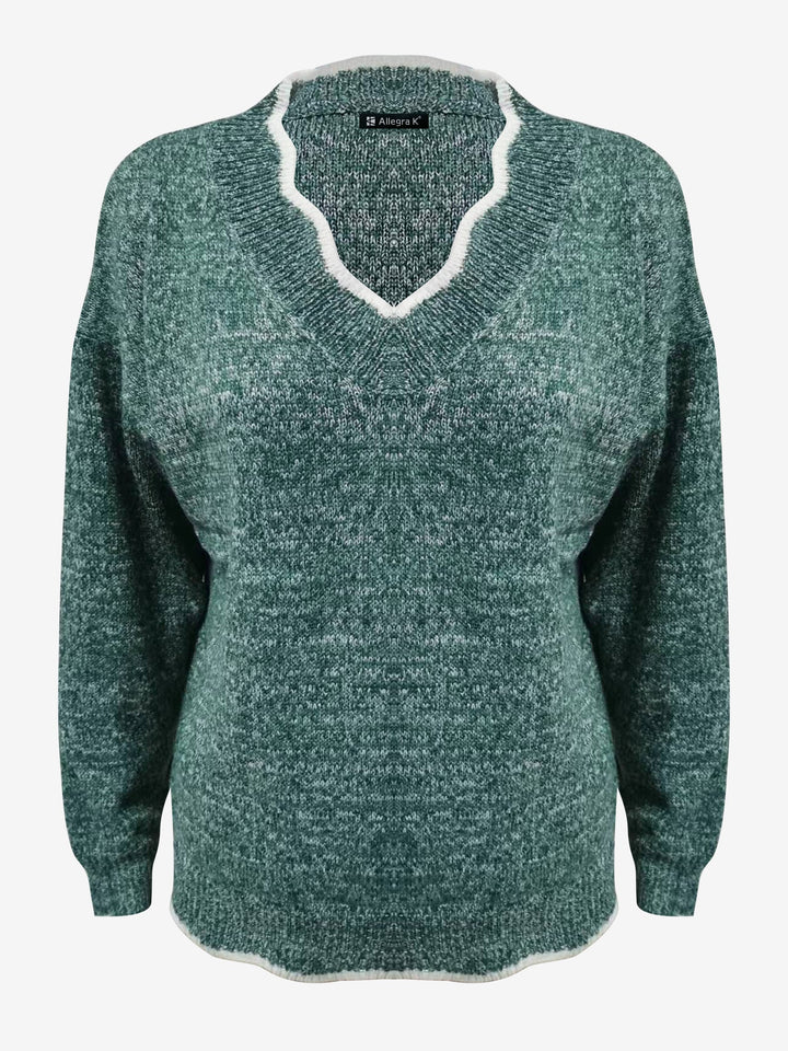 Women's notch v-neck long sleeve pullover, stylish & versatile for casual wear.