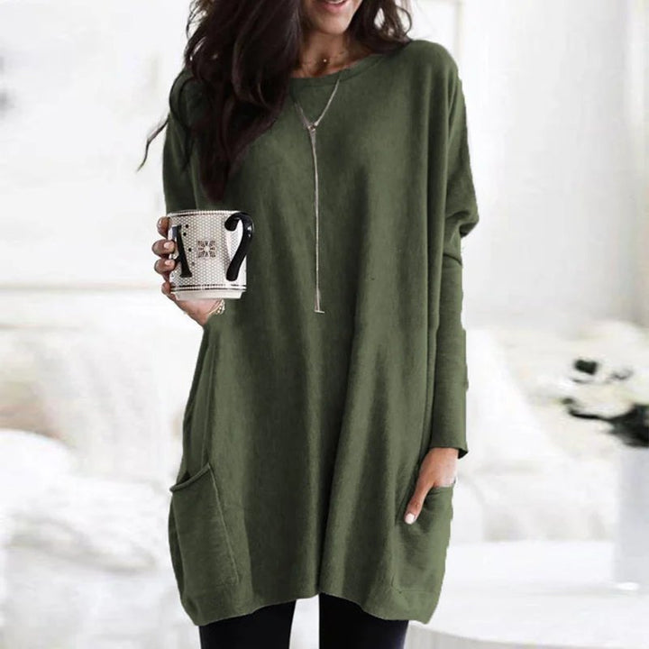 Modern casual women's oversized long sleeve tunic top, a comfortable everyday style choice.