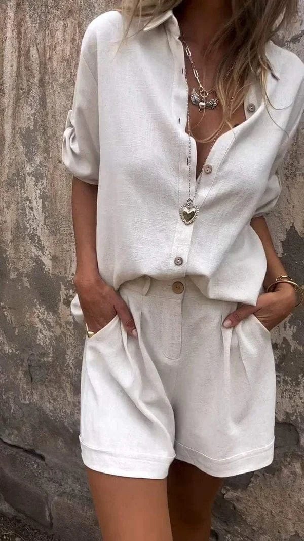 Women's effortless summer shorts & top set in a relaxed fit. Perfect casual two-piece outfit.