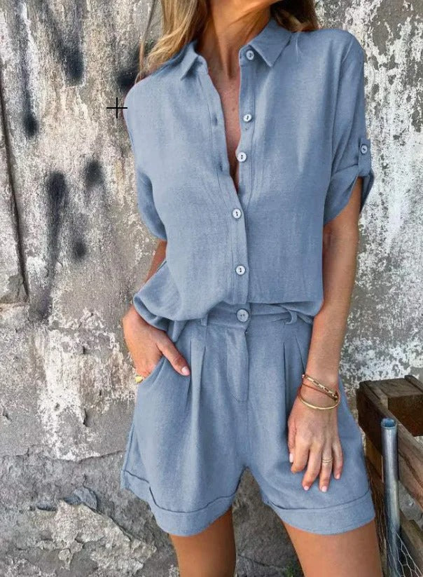 Women's fashion two-piece set: a comfortable, relaxed fit summer top & shorts. Perfect for effortless style.