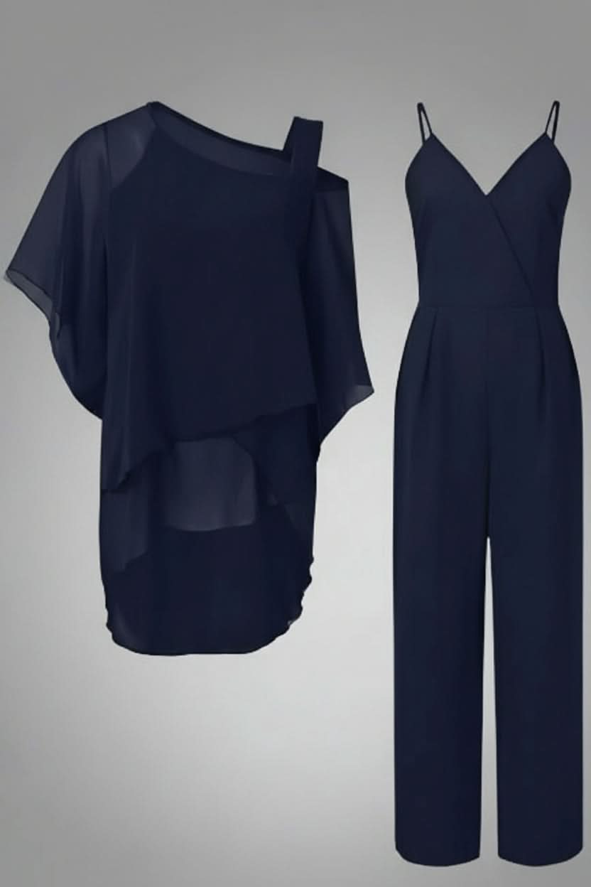 Model relaxing in an effortless women's two-piece set, showcasing comfortable clothing for a chic, casual elegant look.