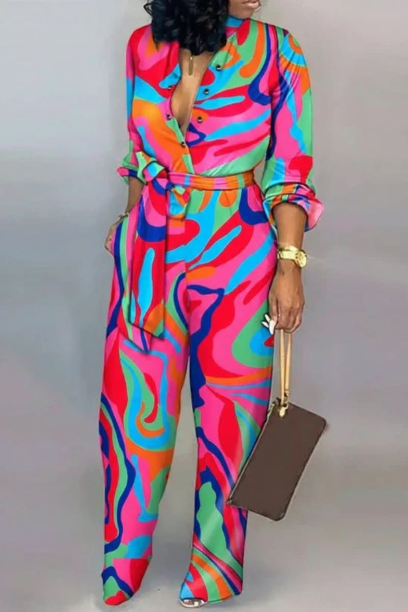 Casual women's V-neck jumpsuit, a chic and effortless one-piece outfit ideal for warm weather and versatile styling.