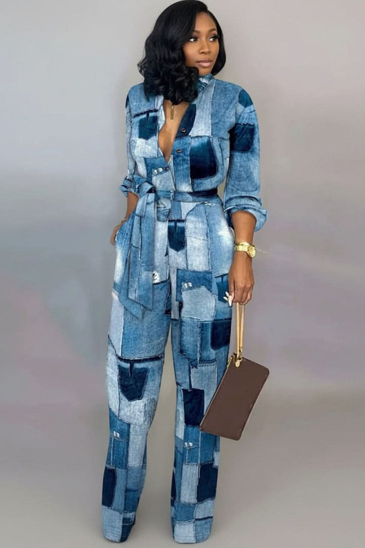 Comfortable women's V-neck jumpsuit, a fashionable one-piece garment perfect for versatile elegant or casual looks.