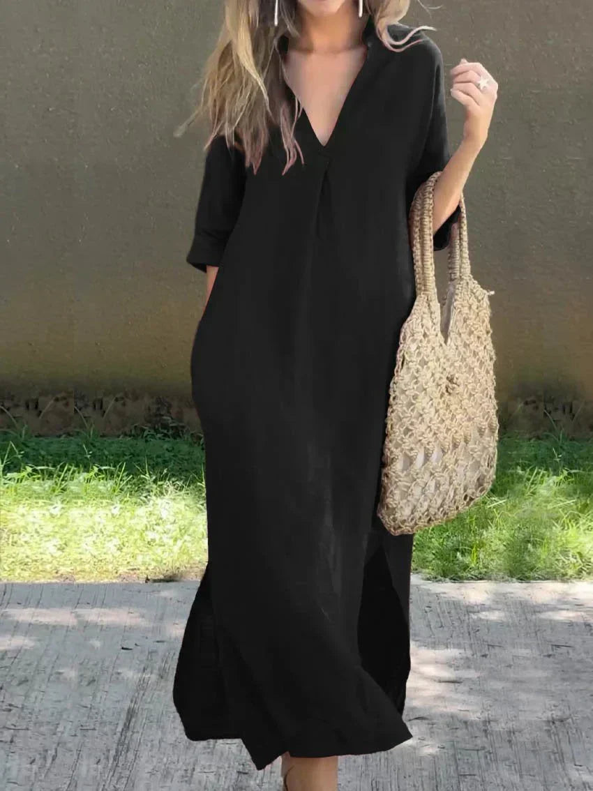 Everyday style: Women's V-neck maxi dress, comfortable and elegant. Ideal for ladies' relaxed summer fashion.