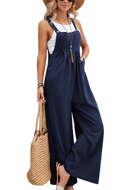 Stylish women's wide leg jumpsuit, perfect for summer fashion & effortless casual wear. Features pockets.