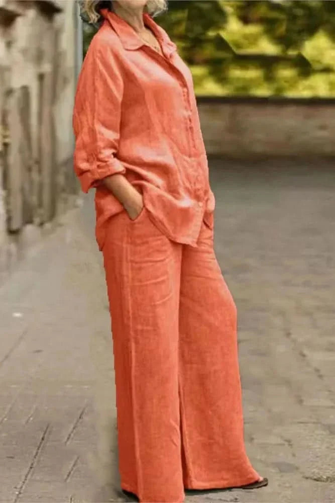 Women's effortless wide leg matching co-ord set in a soft fabric, perfect for casual wear & summer style.