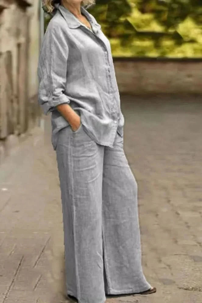 Comfortable women's wide leg two-piece set, ideal lounge wear & travel essential for relaxed summer fashion.