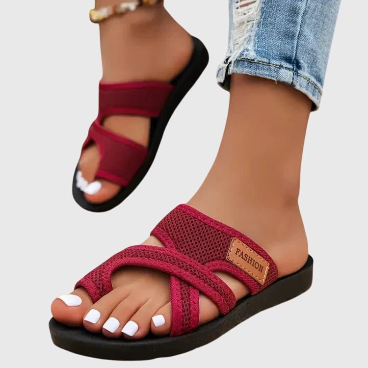 Adaptive comfort women's walking sandals with arch support & elastic fit for healthy, pain-free feet.