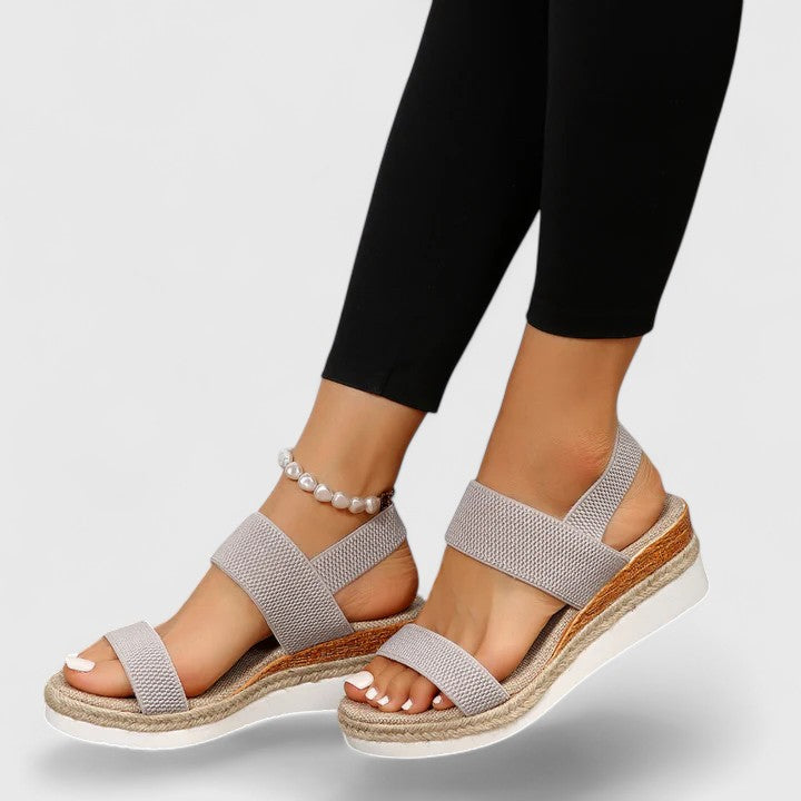 Casual summer espadrille wedge sandals for women, featuring a comfortable open toe and elastic slip-on straps.