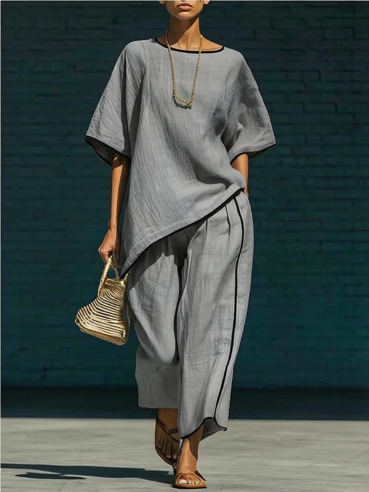 Comfortable women's cropped pant & top set. Relaxed fit, perfect for spring, summer, and travel. Elegant & casual.