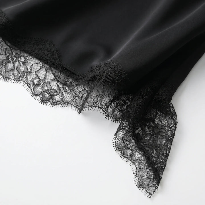 Chic V-neck lace slip dress for women, ideal for formal events, parties, and evening wear.