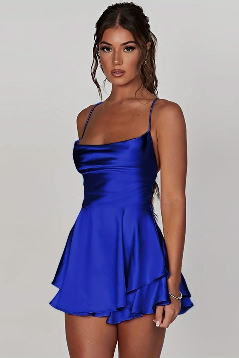 Versatile women's backless halter dress, perfect as a cocktail, party, or special occasion outfit.