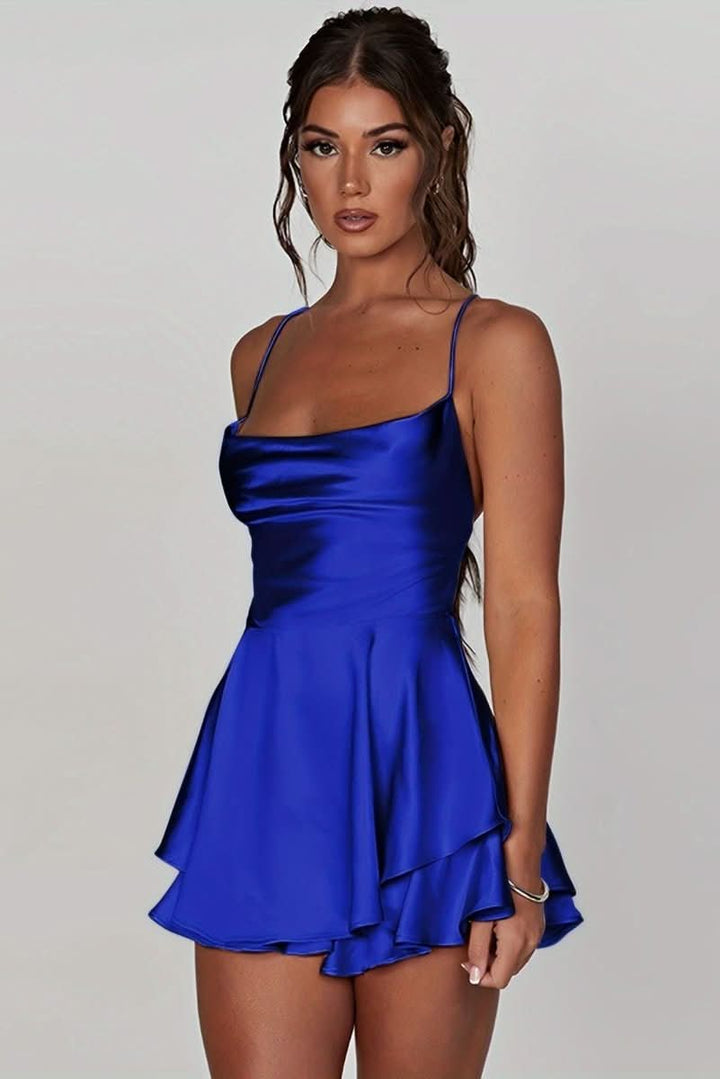 Versatile women's backless halter dress, perfect as a cocktail, party, or special occasion outfit.