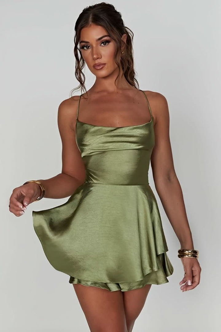 Short & chic women's backless halter mini dress, a stylish choice for cocktail parties & evening events.