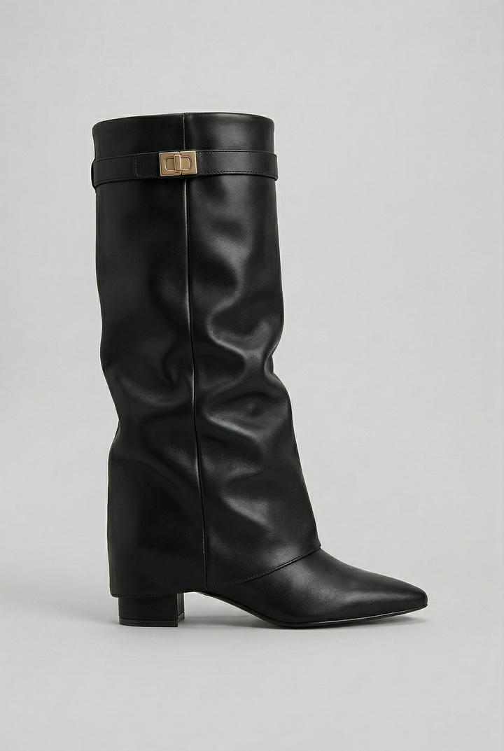 Elegant women's knee-high block heel boots for fall fashion. Comfortable, stylish, & versatile winter footwear.