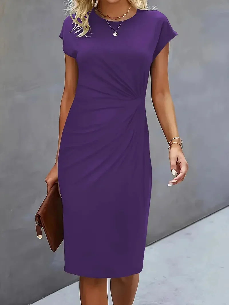 Day to night elegant midi dress, women's versatile round neck, easy to accessorize.