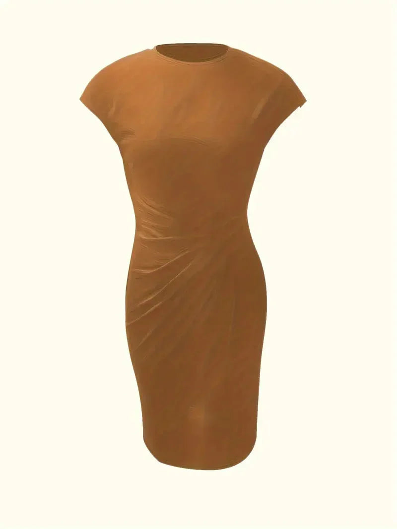 Stylish women's elegant midi dress, round neck, ideal for dinner parties or formal gatherings.