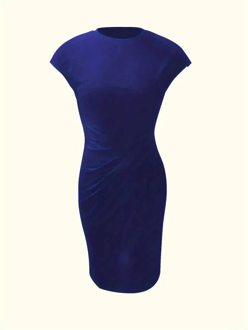Graceful elegant midi dress for women, round neck, perfect for a sophisticated, versatile look.