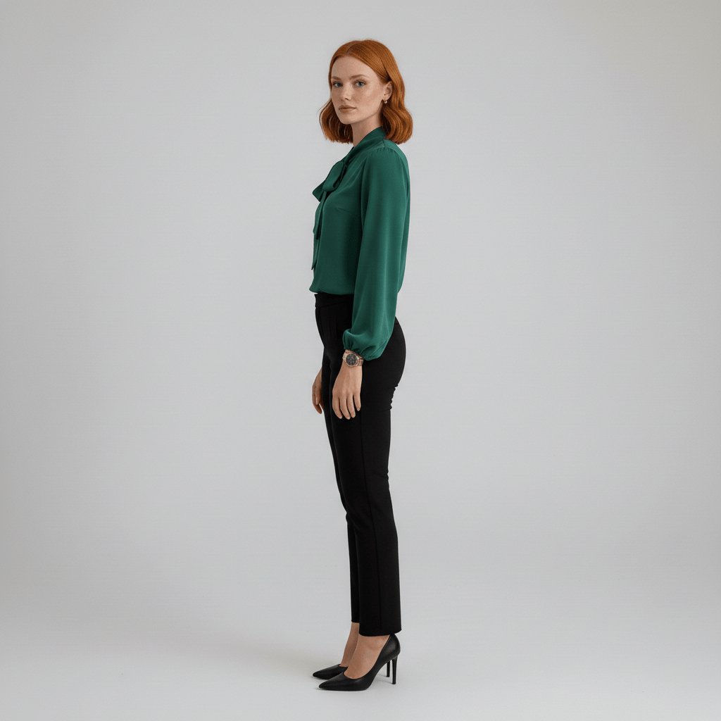 Women's versatile long sleeve blouse, featuring a classic bow tie neck and stylish puff sleeves.