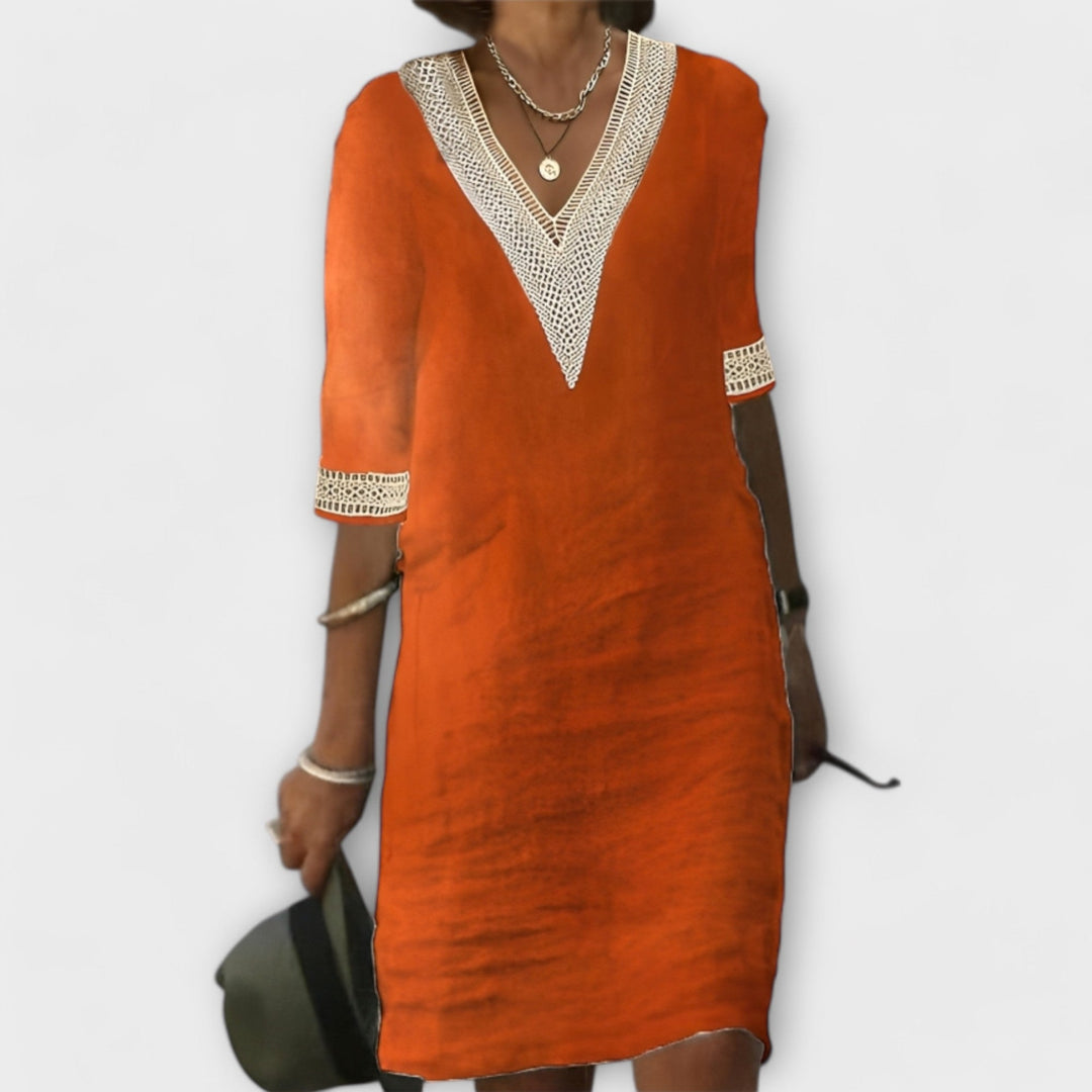 Boho chic women's flowy openwork crochet dress, ideal for vacation wear, beach, or casual spring/summer.